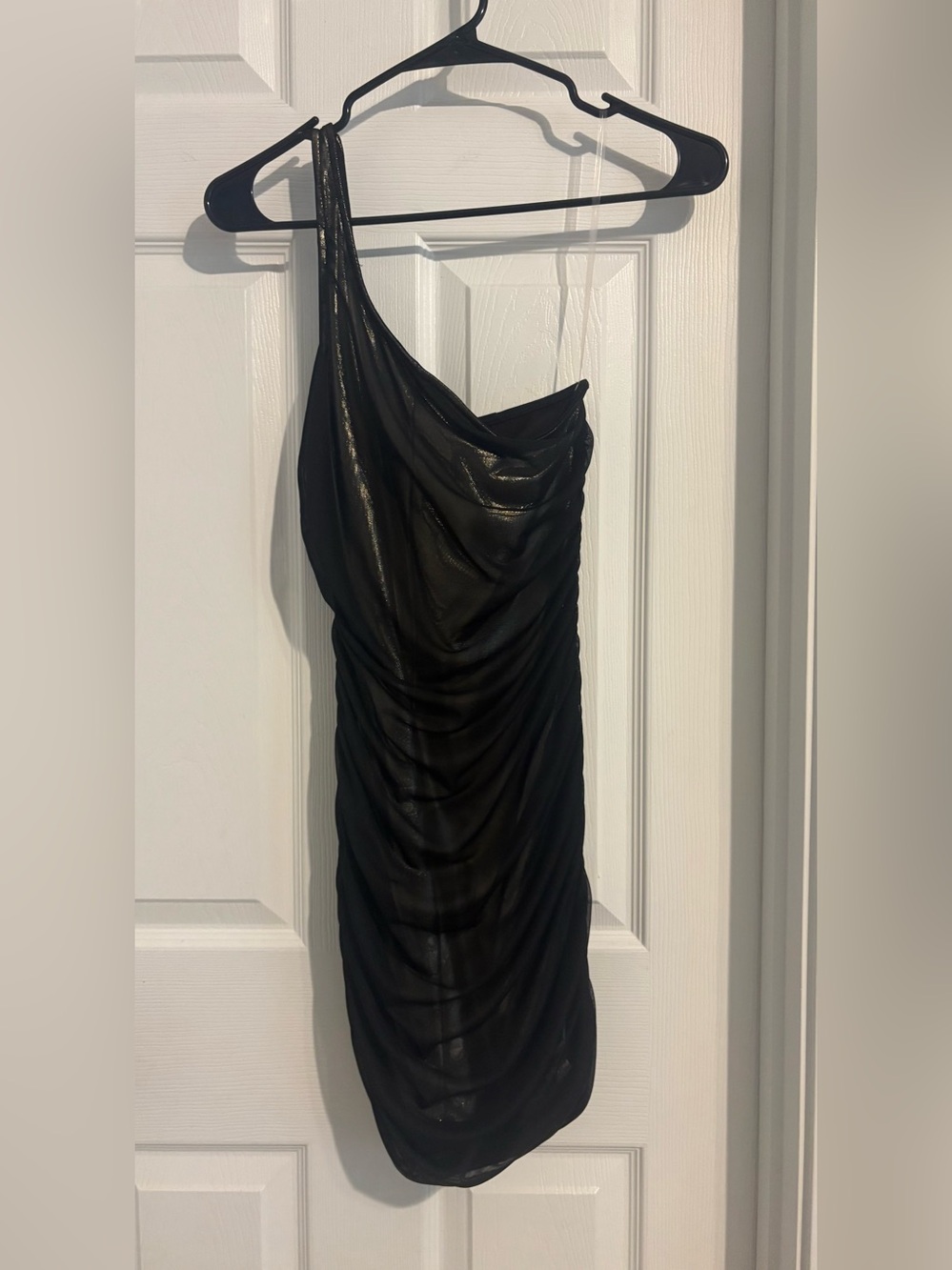 Black One-Shoulder Ruched Party Dress